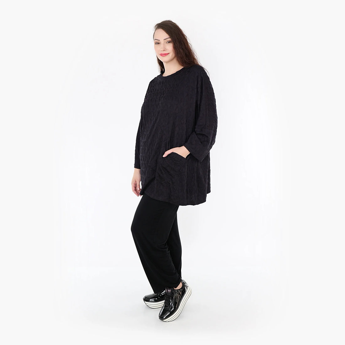  A-Form Bigshirt von AKH Fashion aus Viskose, 1341.06973, Schwarz, Unifarben, Schick, Modern