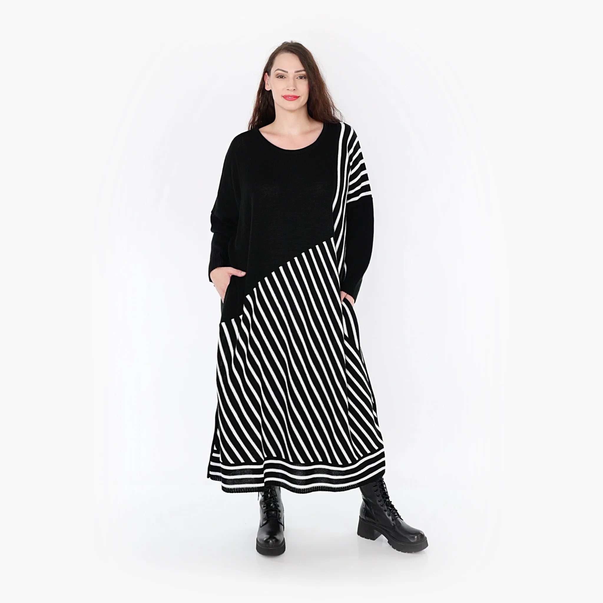  Ballonkleid von AKH Fashion aus Baumwolle, 1343.02318, Schwarz-Weiß, Schick, Modern