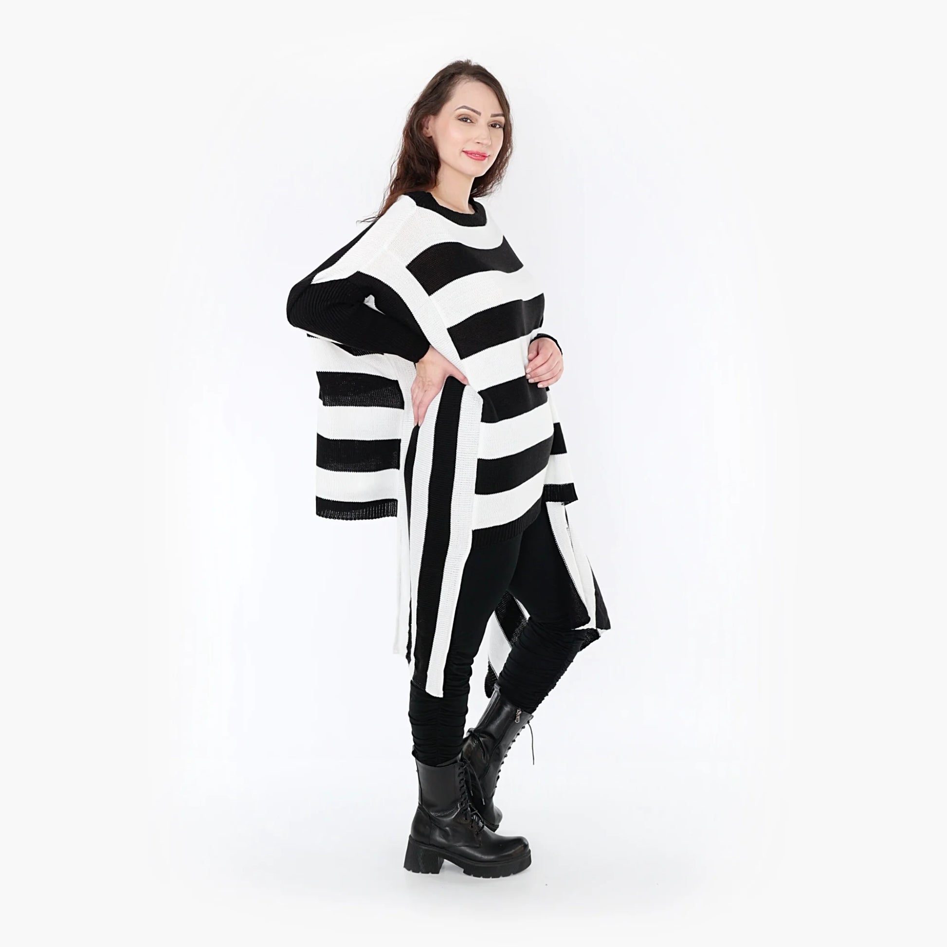  Bigshirt von AKH Fashion aus Baumwolle in asymmetrischer Form, 1343.02334, Schwarz-Weiß