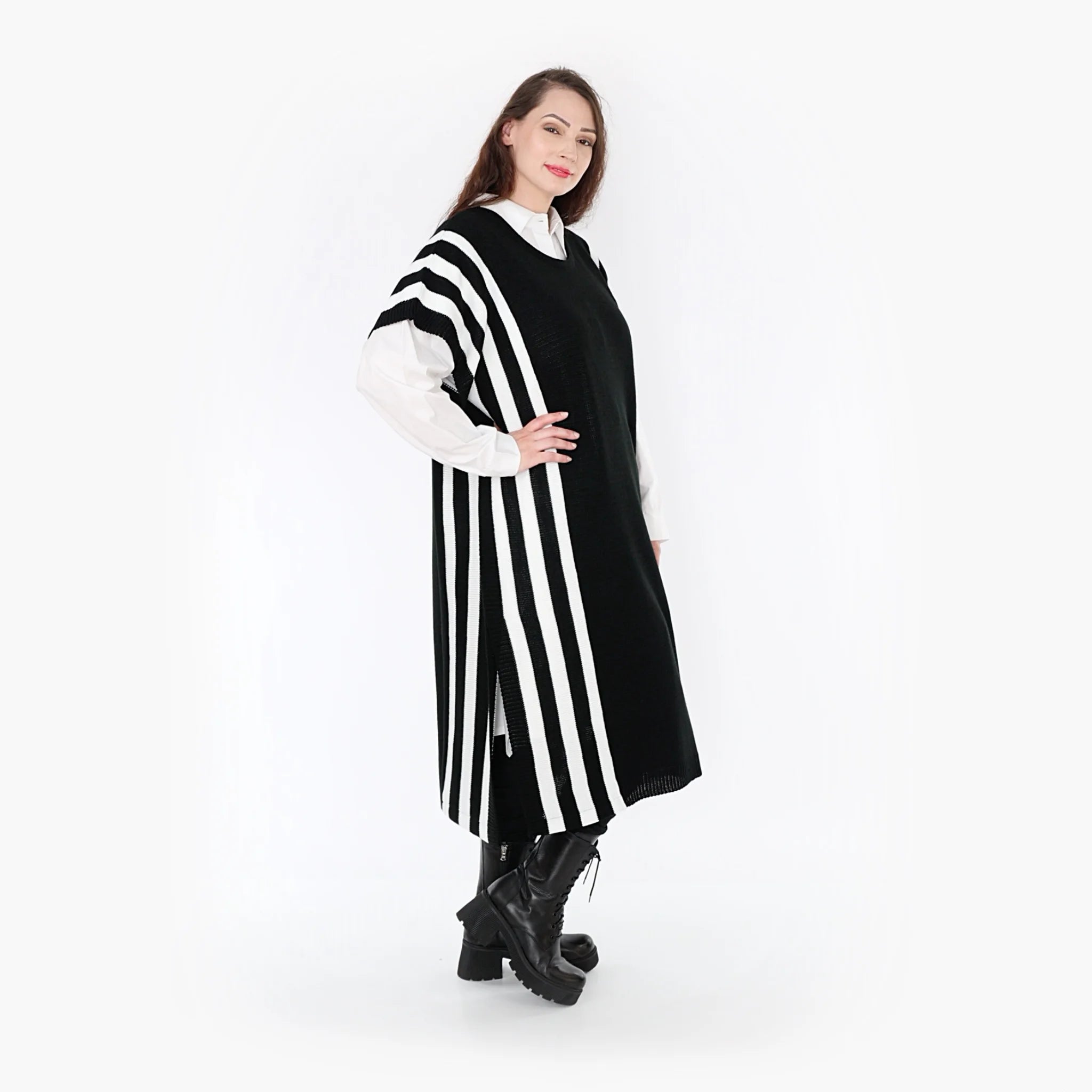  AKH Fashion Überwurf in gerader Form, aus Baumwolle, 1343.02342, Schwarz-Weiß