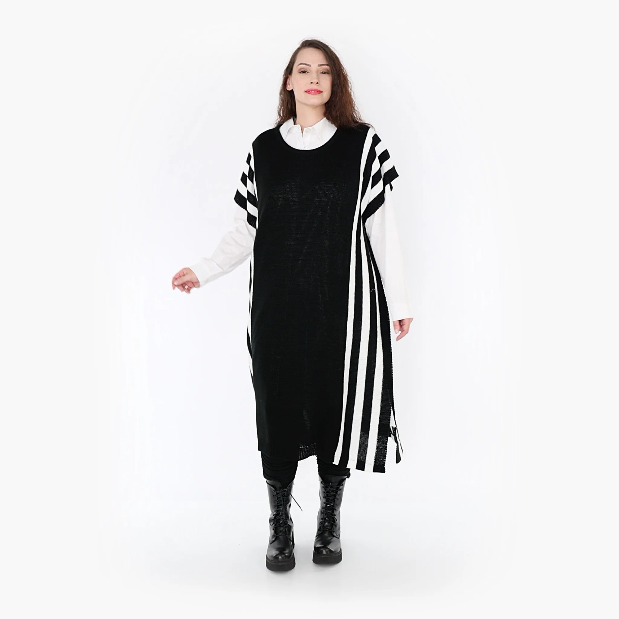  AKH Fashion Überwurf in gerader Form, aus Baumwolle, 1343.02342, Schwarz-Weiß