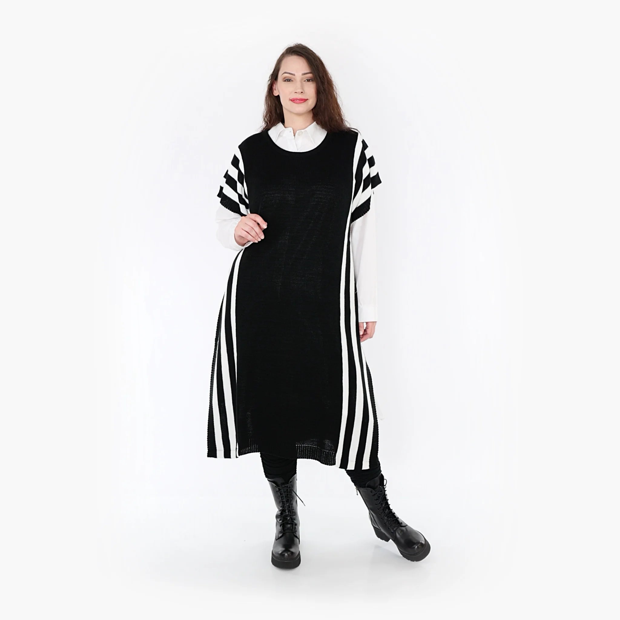  AKH Fashion Überwurf in gerader Form, aus Baumwolle, 1343.02342, Schwarz-Weiß