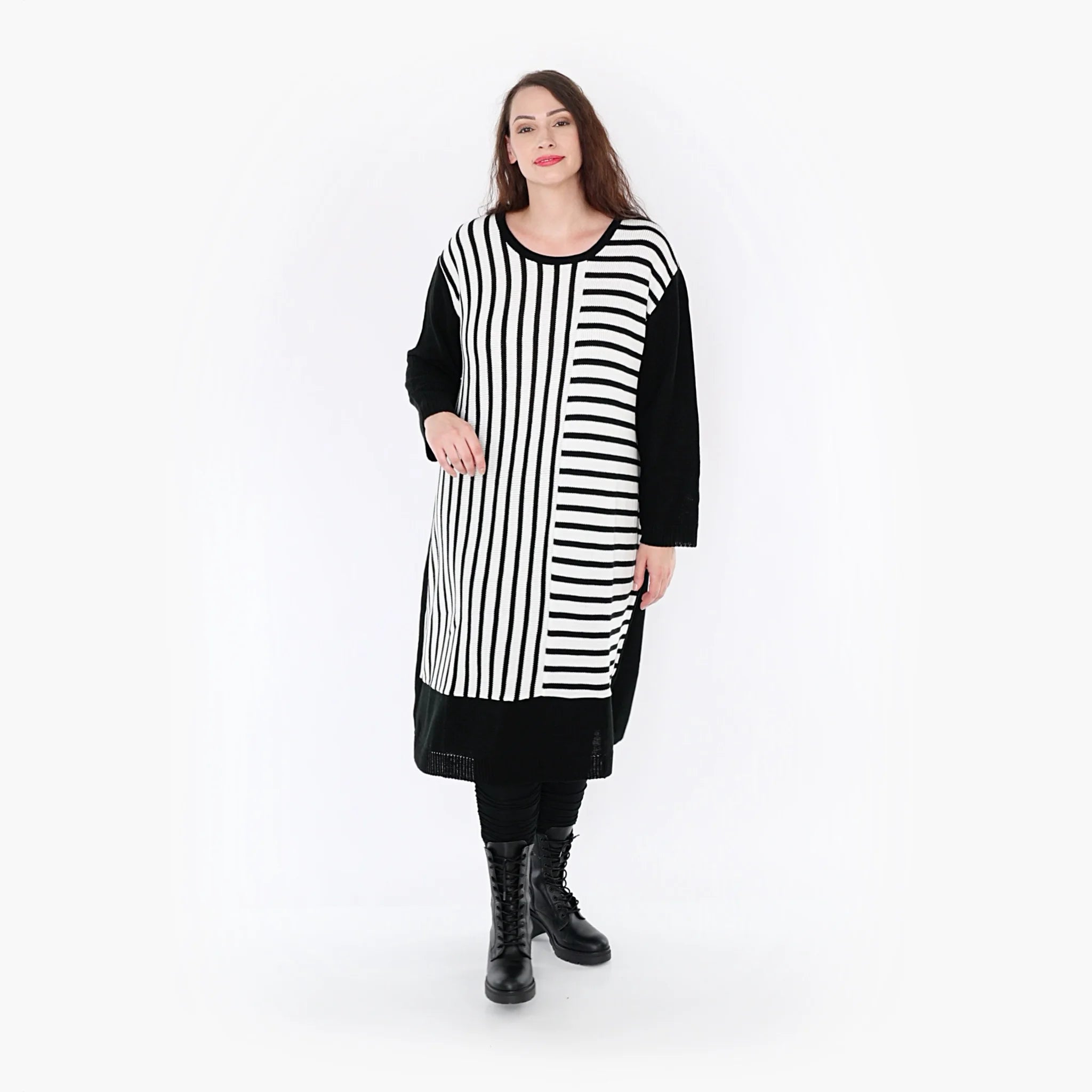  Ballonkleid von AKH Fashion aus Baumwolle, 1343.02346, Weiß-Schwarz, Schick, Modern