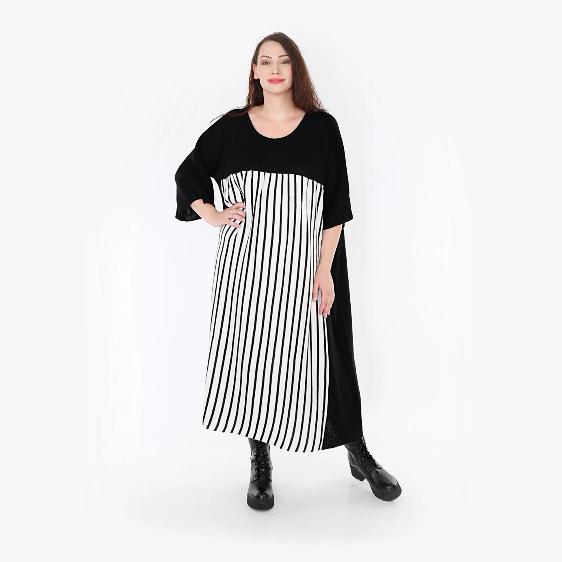  A-Form Kleid von AKH Fashion aus Baumwolle, 1343.02403, Schwarz-Weiß, Streifen, Schick