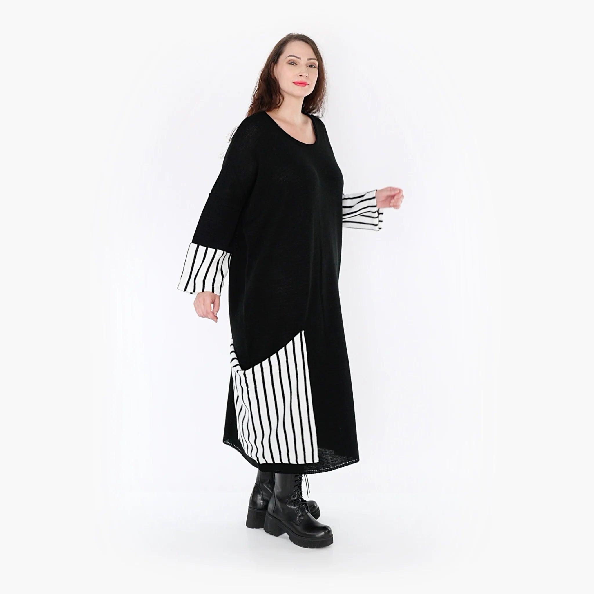  AKH Fashion Kleid in gerader Form, aus Baumwolle, 1343.02405, Schwarz-Weiß, Streifen