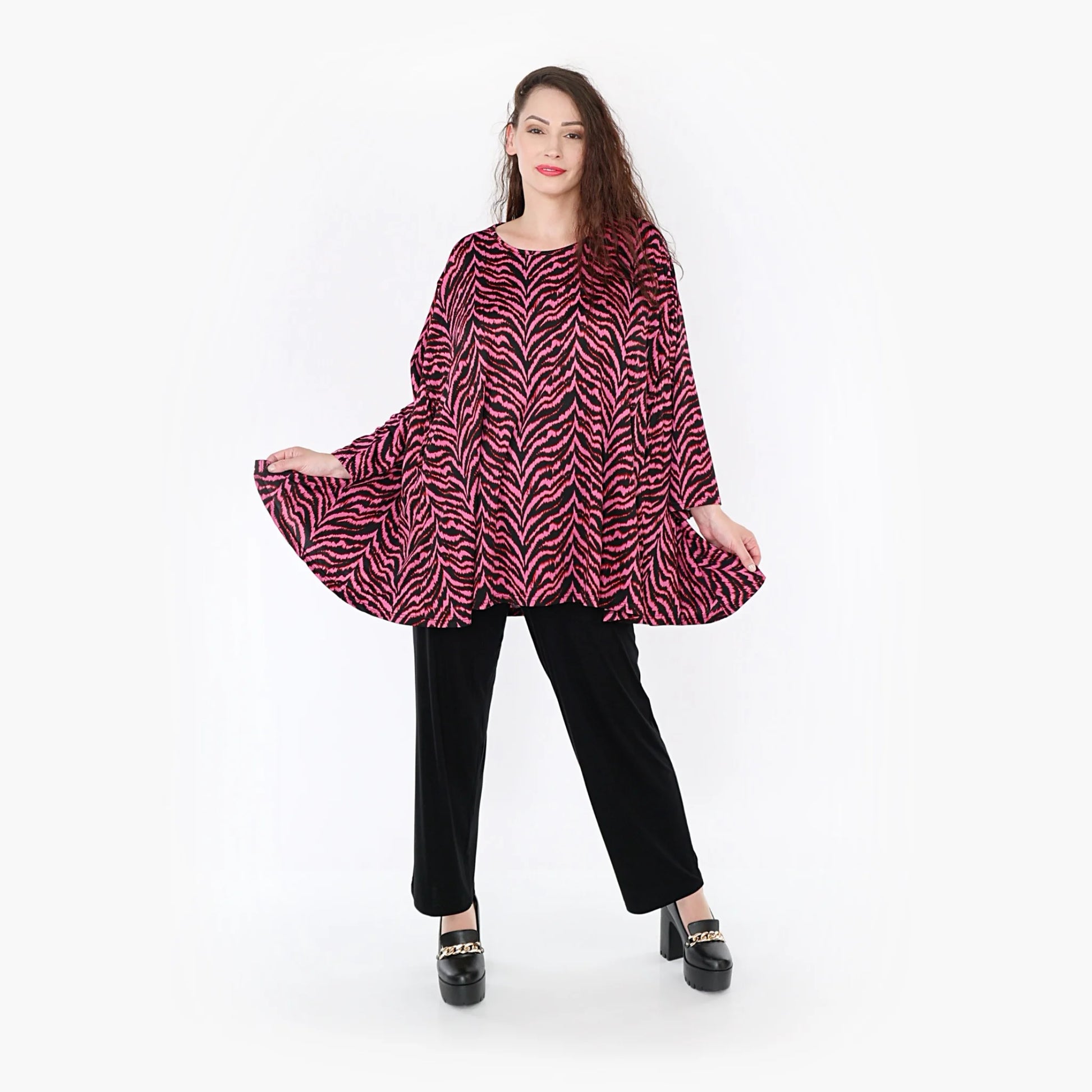  A-Form Bigshirt von AKH Fashion aus Viskose, 1344.00593, Fuchsia-Schwarz, Unifarben, Schick