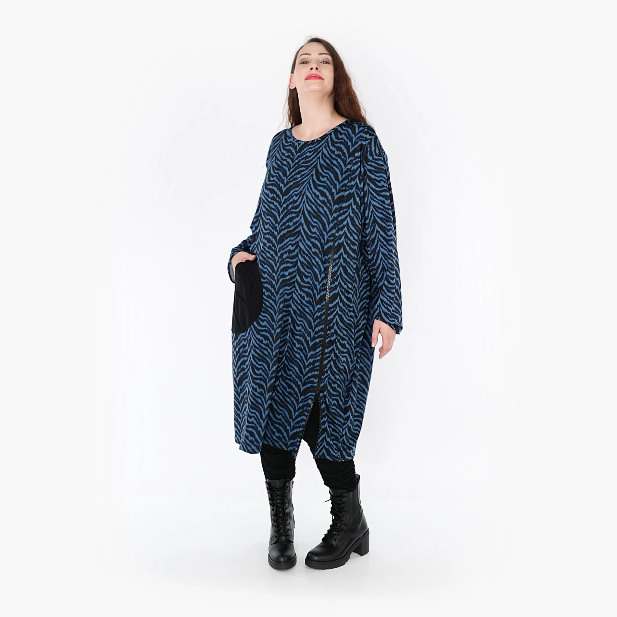  Ballonkleid von AKH Fashion aus Viskose, 1344.06942, Petrol-Schwarz, Schick, Modern