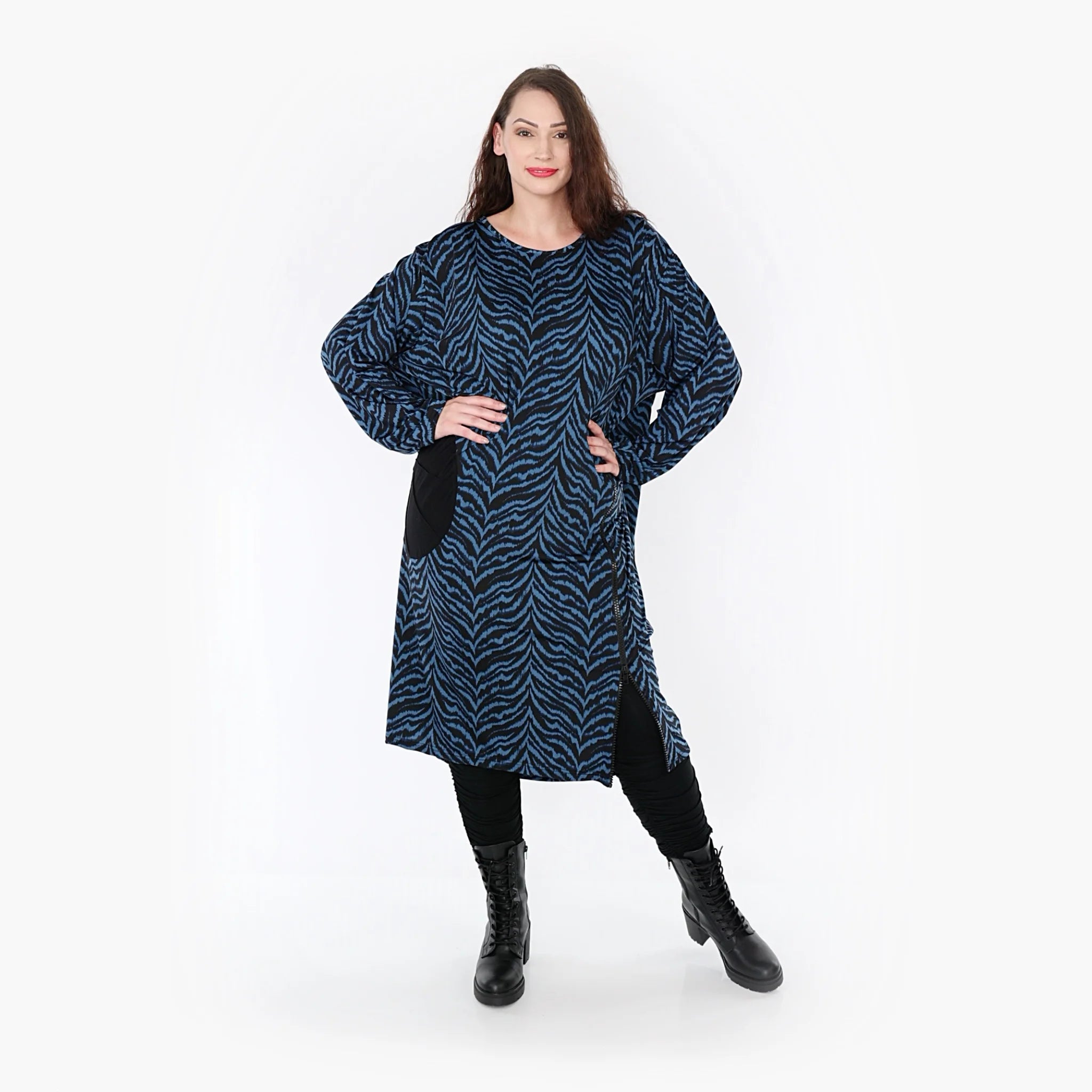  Ballonkleid von AKH Fashion aus Viskose, 1344.06942, Petrol-Schwarz, Schick, Modern