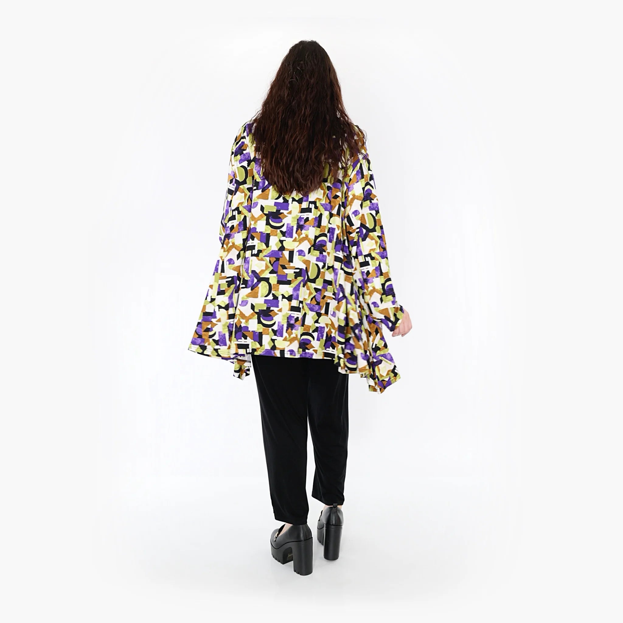  A-Form Bigshirt von AKH Fashion aus Viskose, 1345.00593, Violett-Lime-Schwarz, Grafik