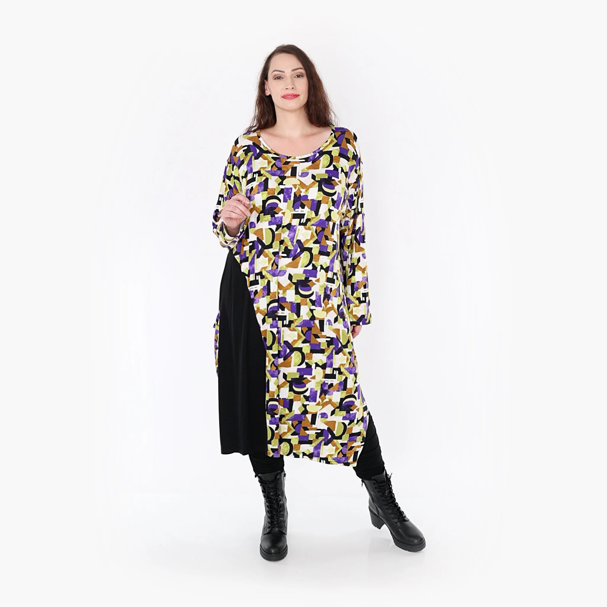  Ballonkleid von AKH Fashion aus Viskose, 1345.06980, Violett-Lime-Schwarz, Grafik, Schick