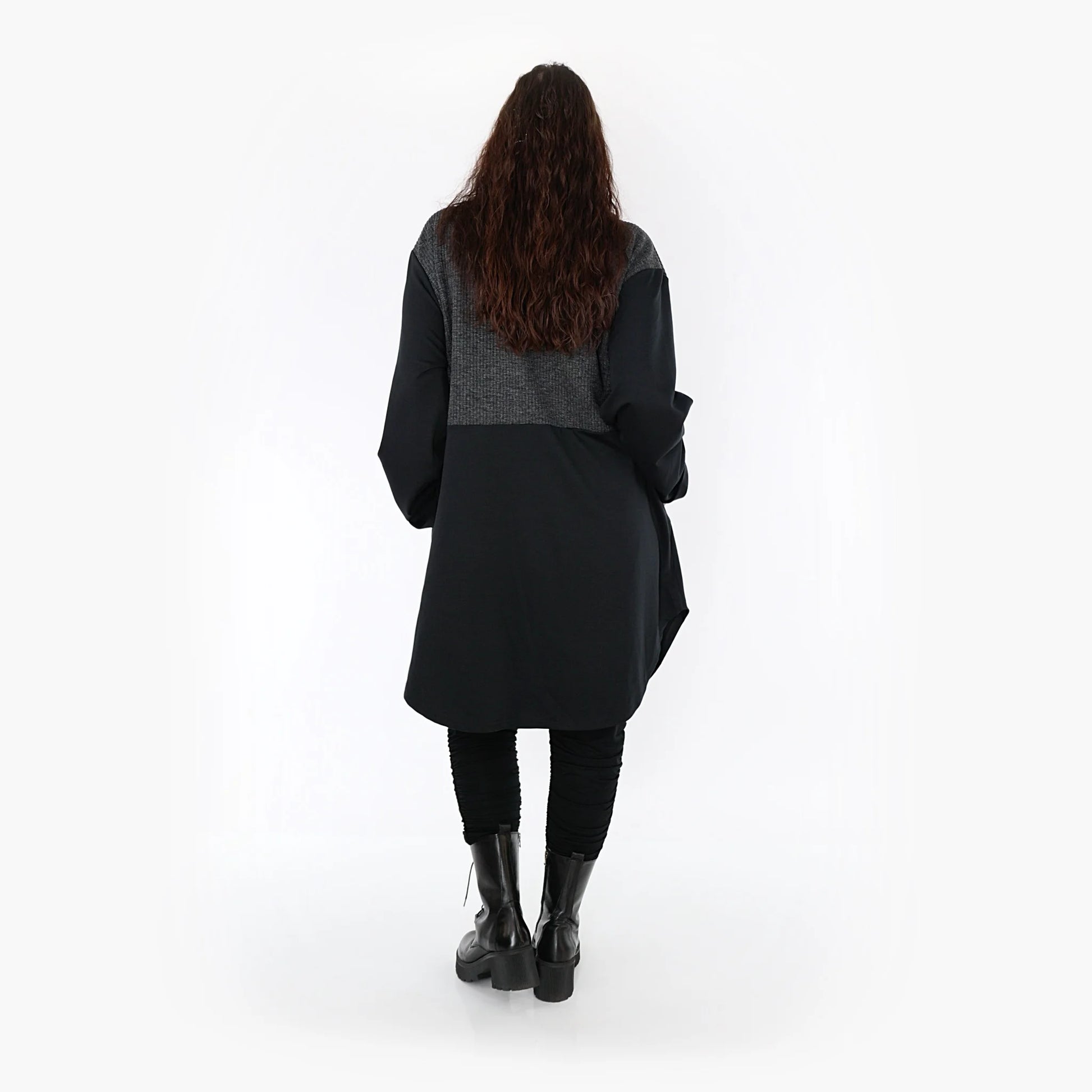  Bluse von AKH Fashion aus Materialmix in gerundeter Form, 1346.06881, Schwarz-Dunkelgrau