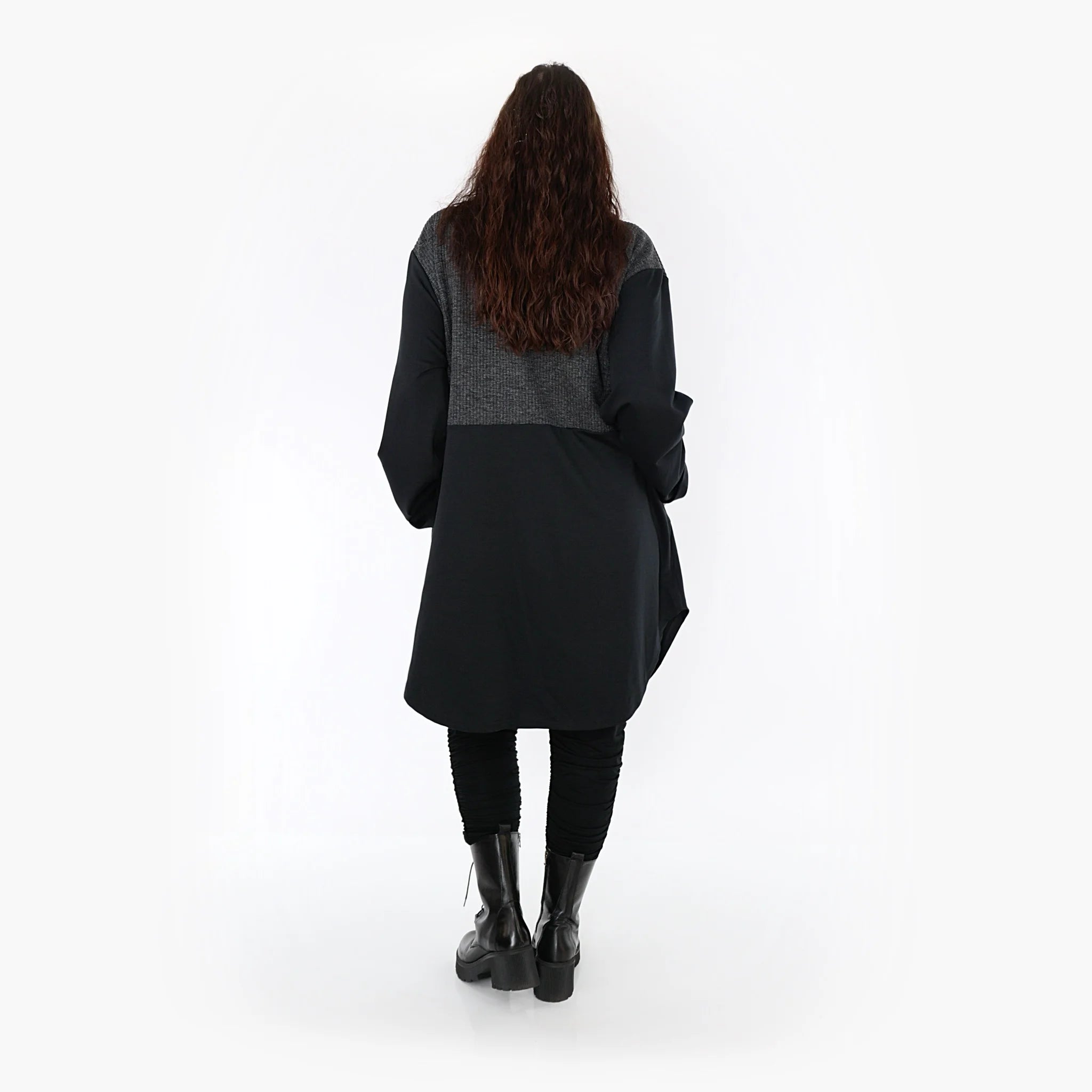  AKH Fashion Bluse in gerundeter Form, aus Materialmix, 1346.06881, Schwarz-Dunkelgrau