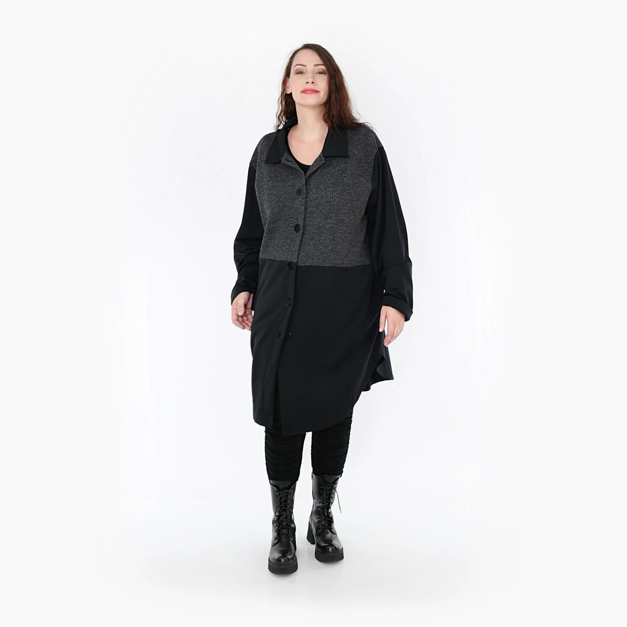  AKH Fashion Bluse in gerundeter Form, aus Materialmix, 1346.06881, Schwarz-Dunkelgrau