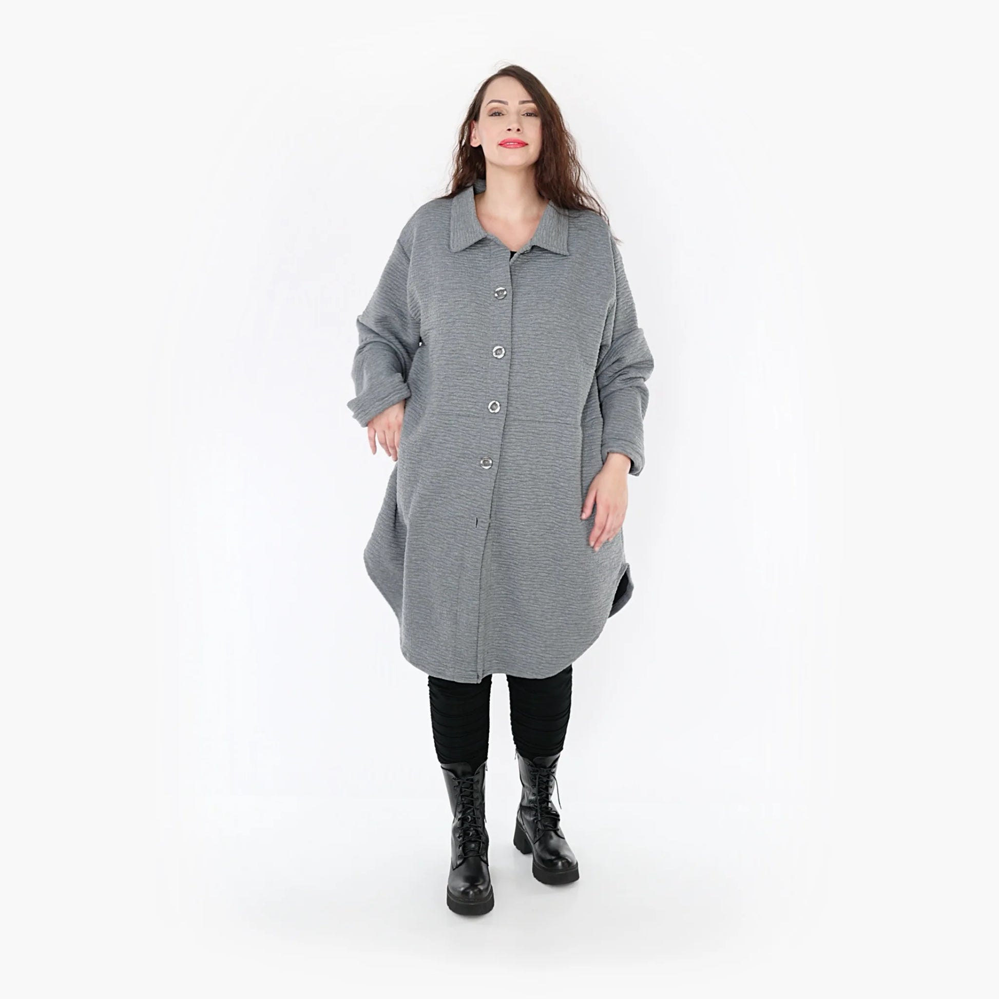  Bluse von AKH Fashion aus Materialmix in gerundeter Form, 1347.06881, Grau, Ausgefallen