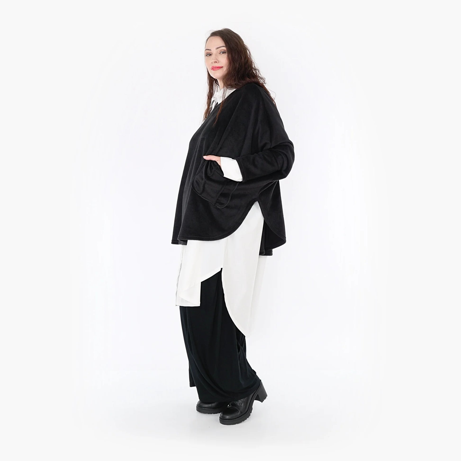  Bigshirt von AKH Fashion aus Polyester in gerundeter Form, 1348.06887, Schwarz, Ausgefallen