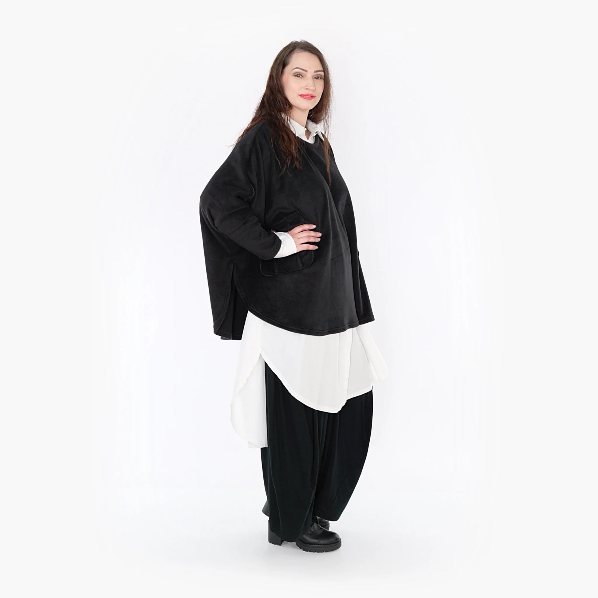  Bigshirt von AKH Fashion aus Polyester in gerundeter Form, 1348.06887, Schwarz, Ausgefallen