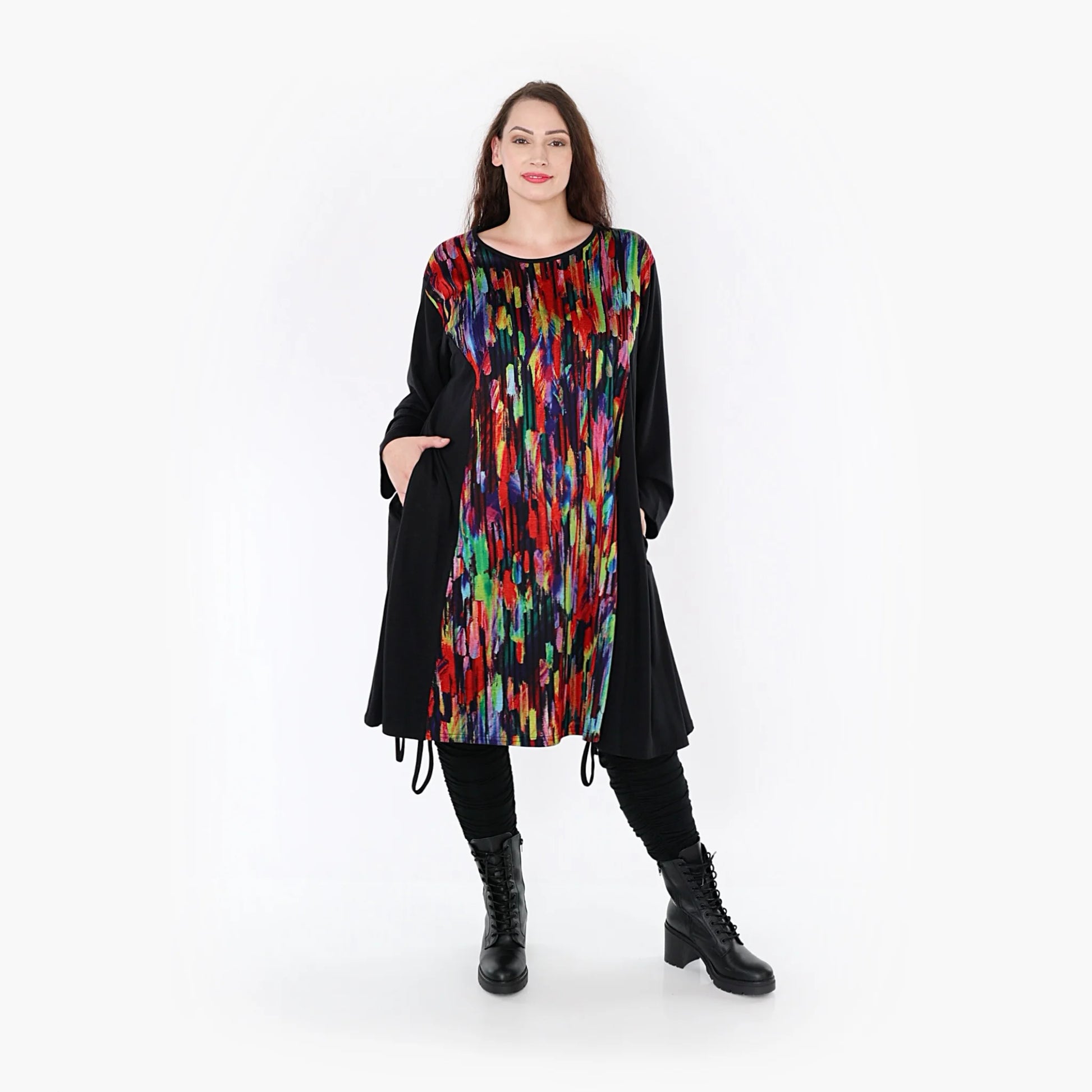  A-Form Kleid von AKH Fashion aus Viskose, 1350.06805, Schwarz-Multi, Pinselstrich, Schick