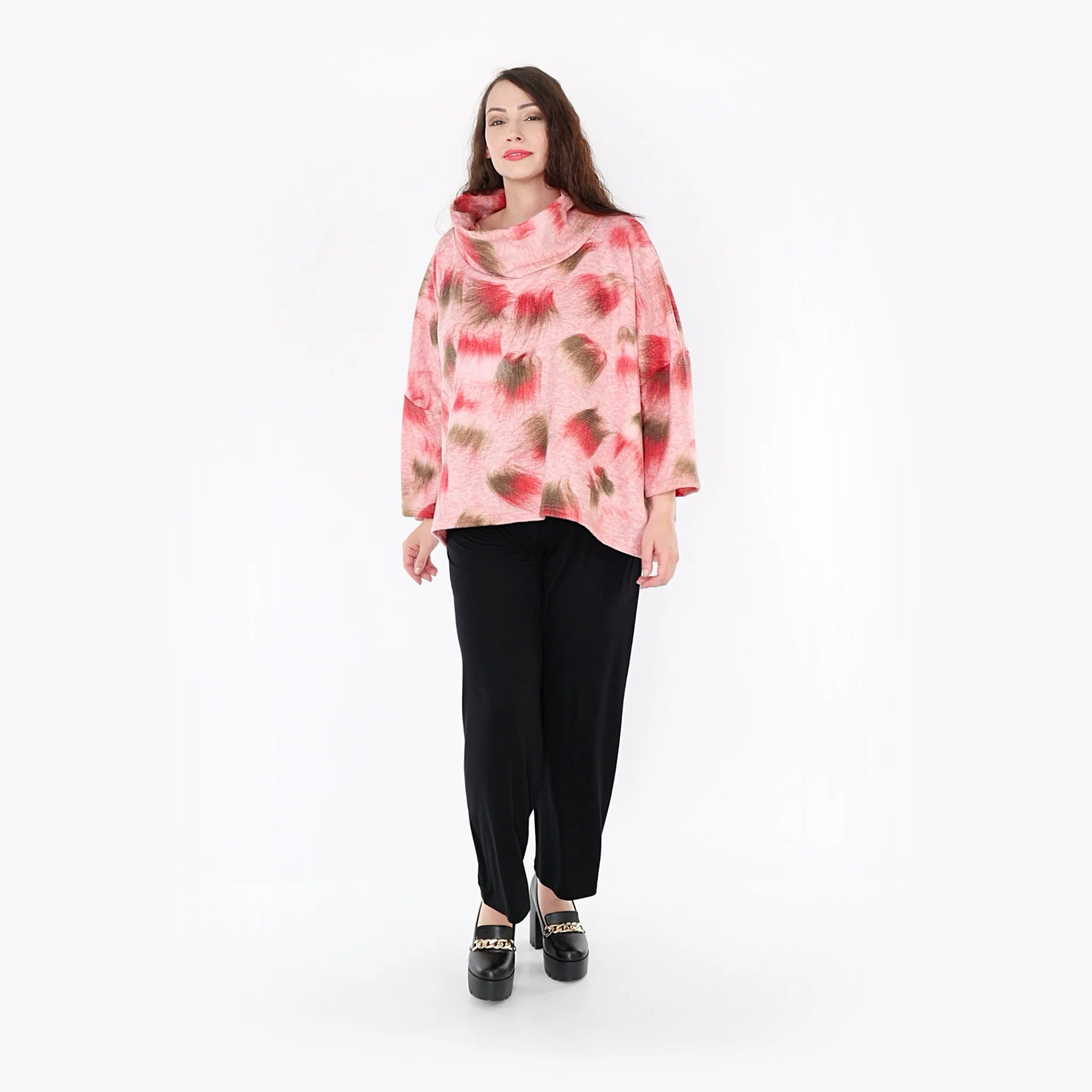  Bigshirt von AKH Fashion aus Materialmix in kastiger Form, 1351.03019, Pink-Grün, Ausgefallen