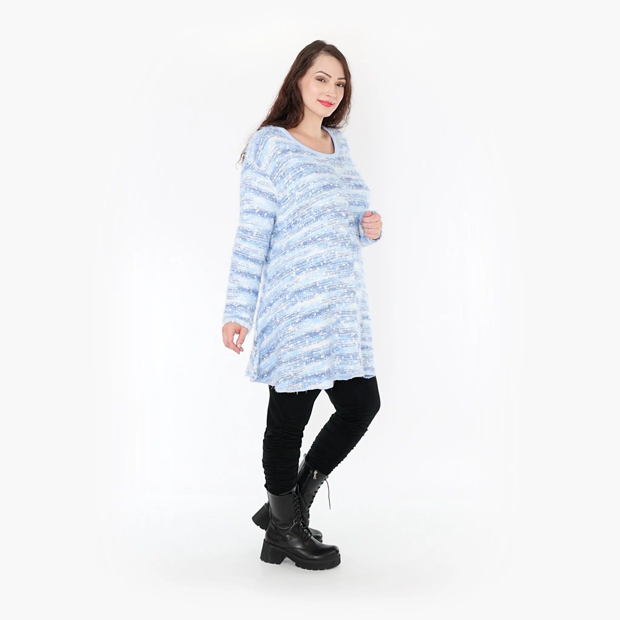  AKH Fashion Shirt in Glocken-Form, aus Materialmix, 1353.01892, Blau-Weiß, Meliert