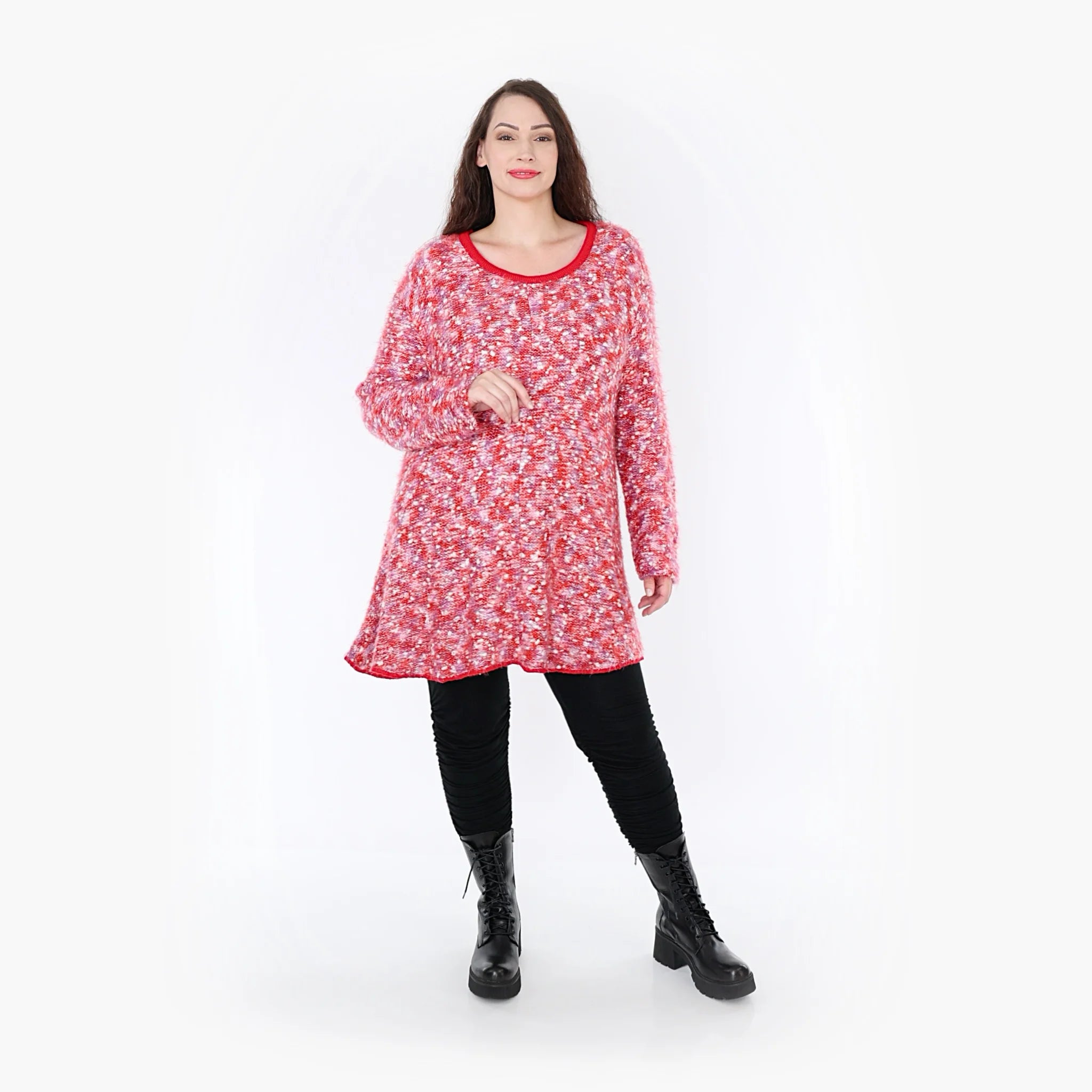  AKH Fashion Shirt in Glocken-Form, aus Materialmix, 1353.01892, Rot-Pink-Weiß, Meliert