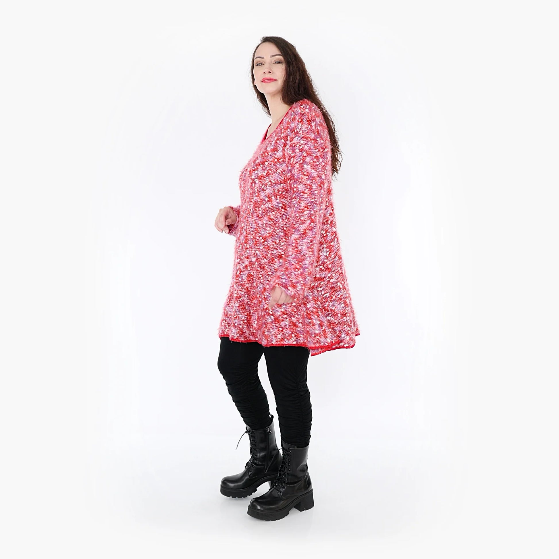  Shirt von AKH Fashion aus Materialmix in Glocken-Form, 1353.01892, Rot-Pink-Weiß, Schick