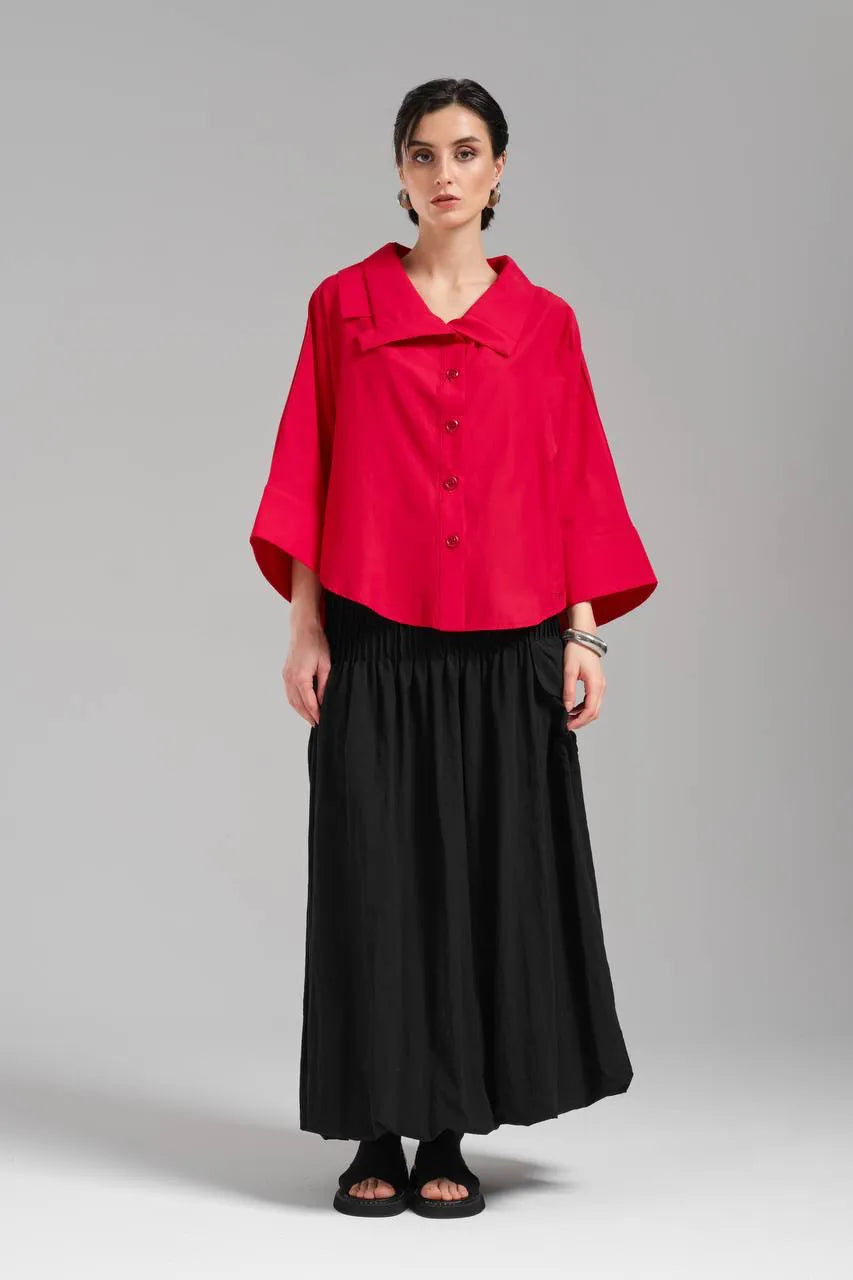  Stylische TW3 Bluse in gerundeter Form, aus Baumwolle, 1121, Rot, Schick, Modern, Ausgefallen