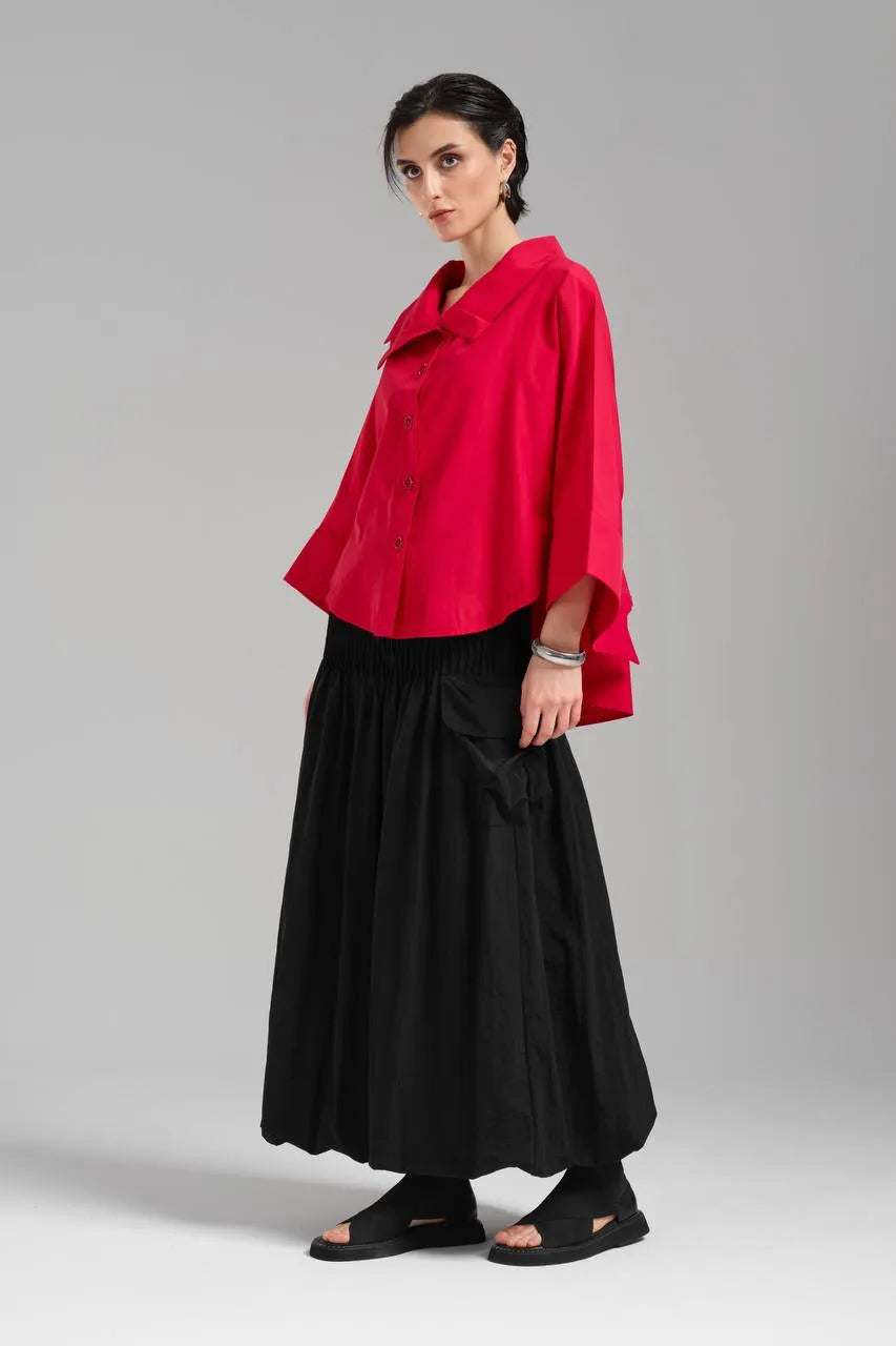  Stylische TW3 Bluse in gerundeter Form, aus Baumwolle, 1121, Rot, Schick, Modern, Ausgefallen