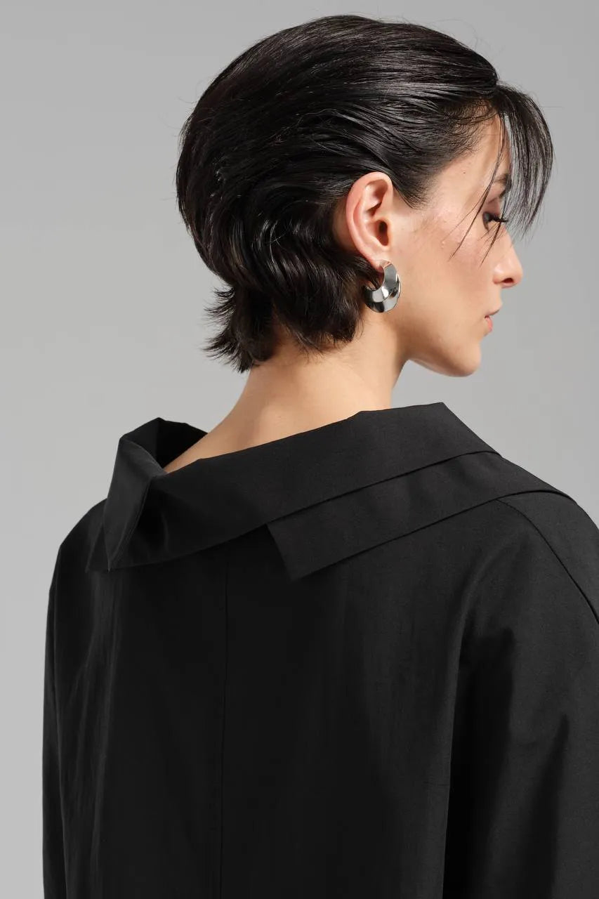  Stylische TW3 Bluse in gerundeter Form, aus Baumwolle, 1121, Schwarz, Schick, Modern, Ausgefallen
