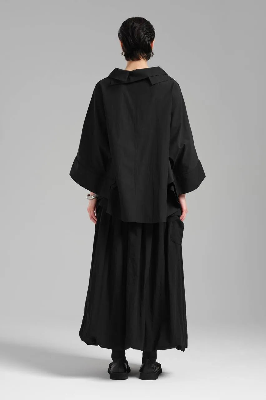  Stylische TW3 Bluse in gerundeter Form, aus Baumwolle, 1121, Schwarz, Schick, Modern, Ausgefallen