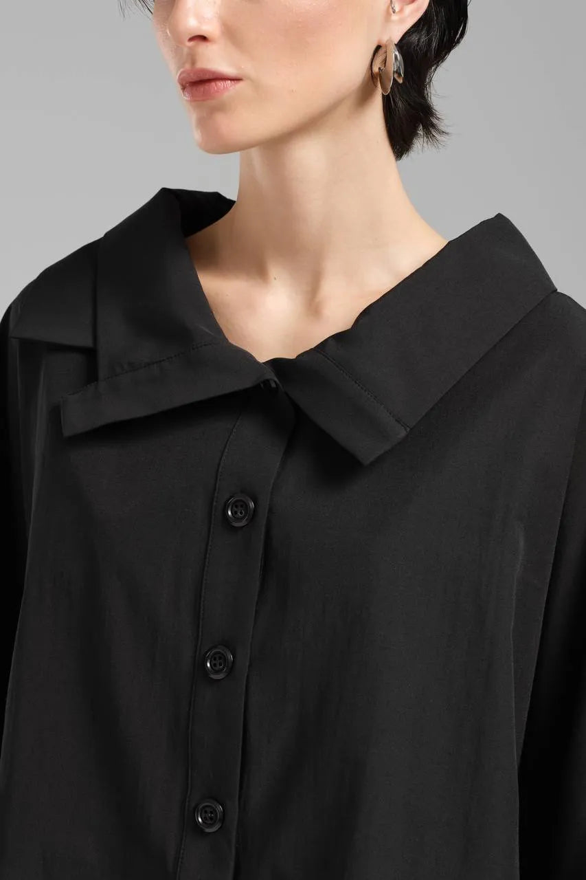  Stylische TW3 Bluse in gerundeter Form, aus Baumwolle, 1121, Schwarz, Schick, Modern, Ausgefallen