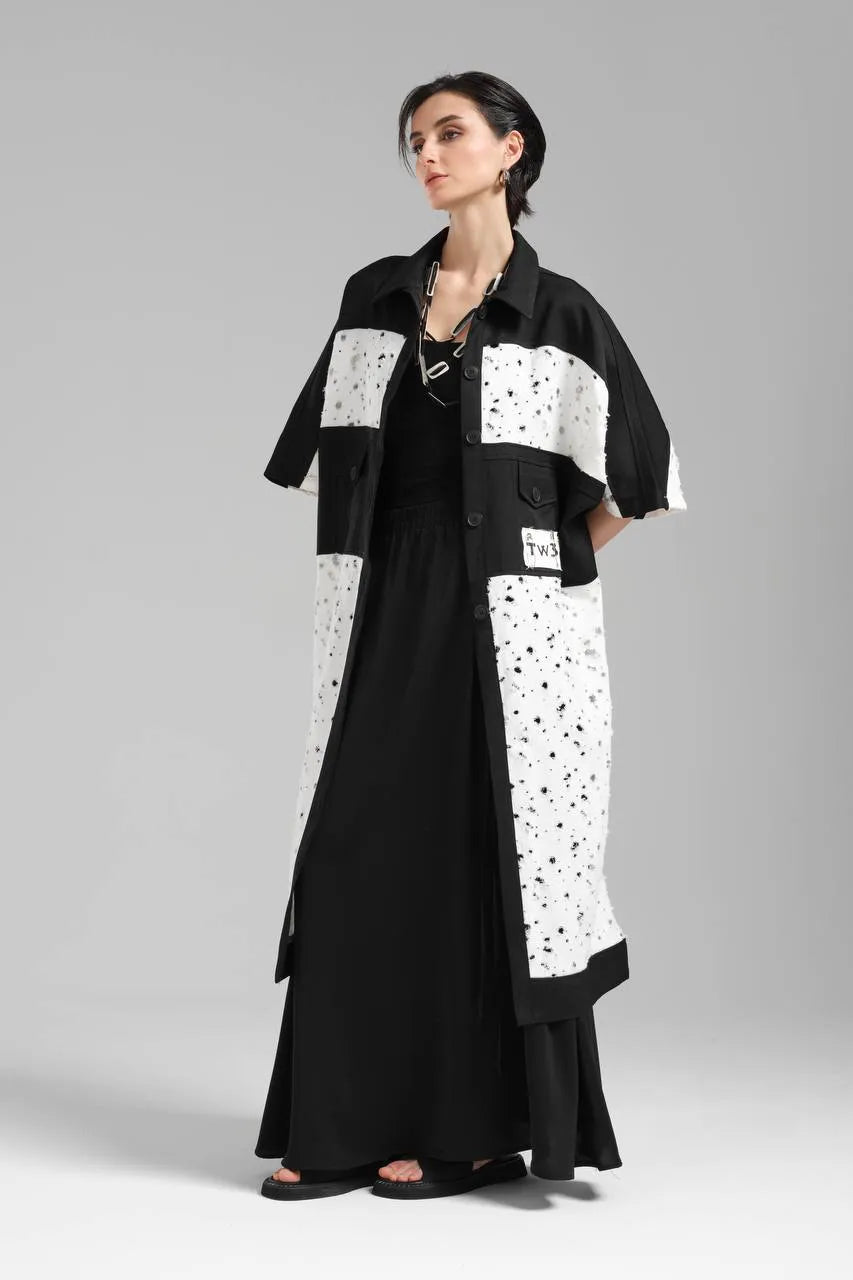  TW3 Weste in gerader Form, aus Baumwolle, 1168, Schwarz, Ausgefallen, Oversize