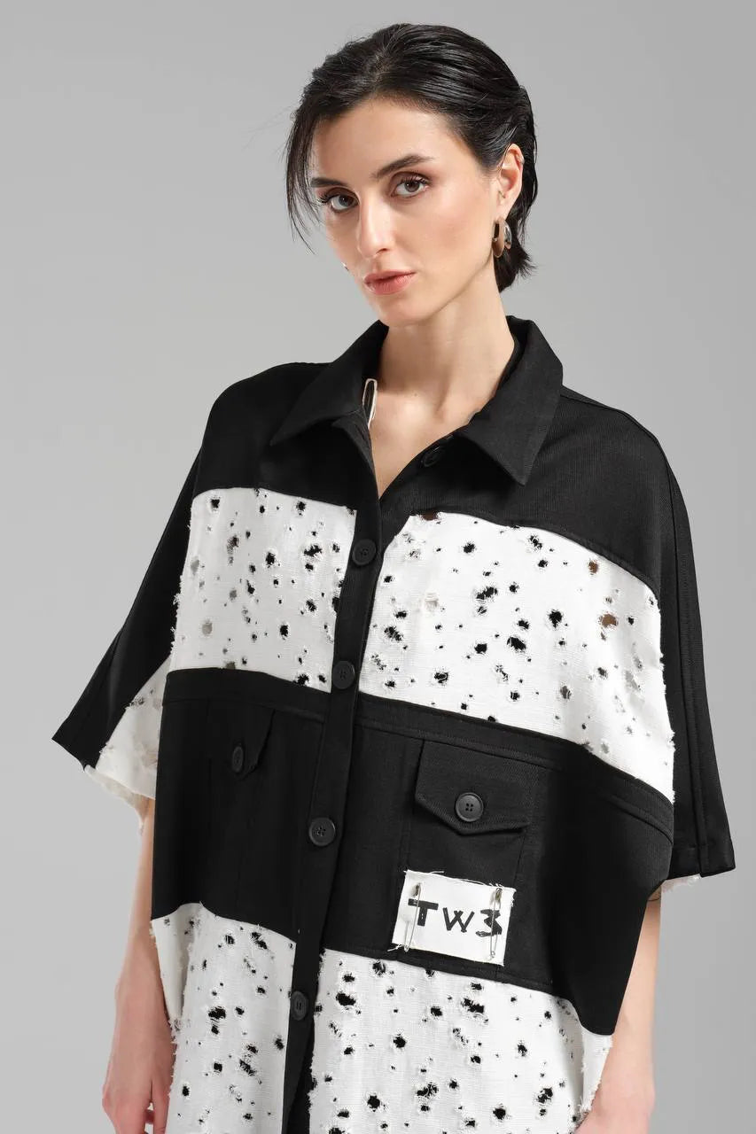  TW3 Weste in gerader Form, aus Baumwolle, 1168, Schwarz, Ausgefallen, Oversize