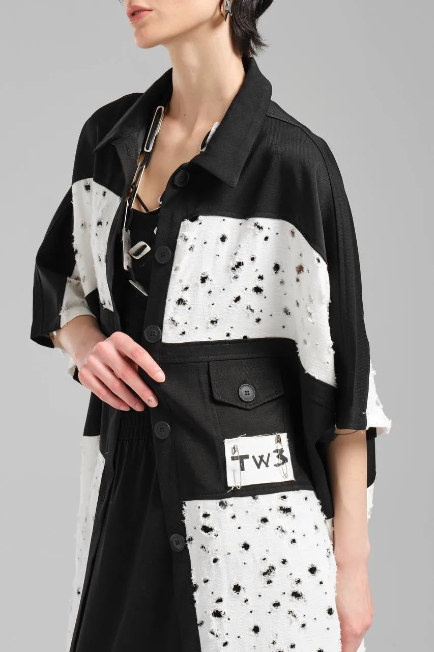  TW3 Weste in gerader Form, aus Baumwolle, 1168, Schwarz, Ausgefallen, Oversize