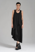  TW3 Kleid in asymmetrischer Form, aus Polyamid, 1202, Schwarz, Streifen, Ausgefallen