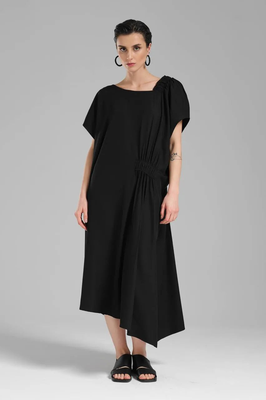  TW3 Kleid in asymmetrischer Form, aus Polyamid, 1217, Schwarz, Schick, Ausgefallen
