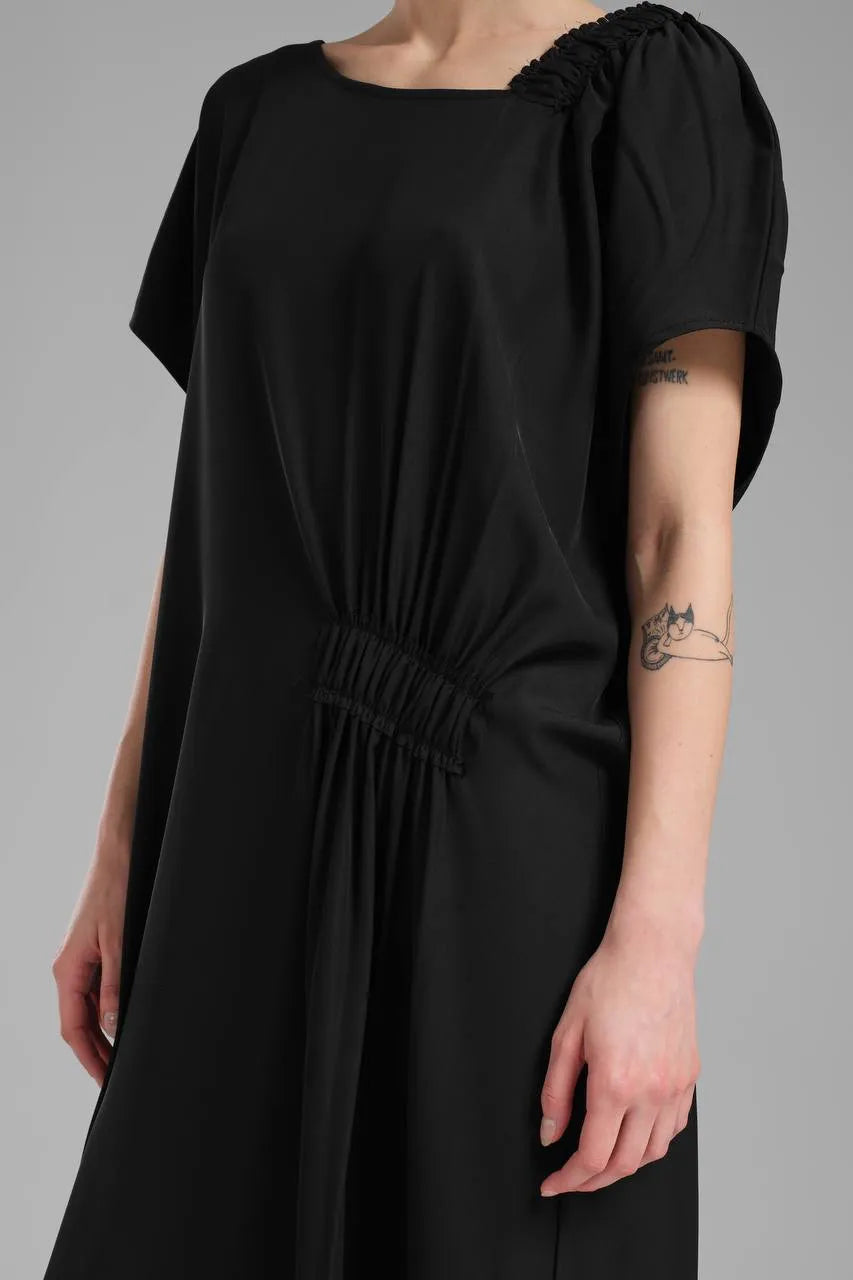  TW3 Kleid in asymmetrischer Form, aus Polyamid, 1217, Schwarz, Schick, Ausgefallen