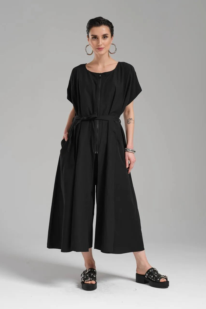  A-Form Salopette von TW3 aus Baumwolle, 1222, Schwarz, Schick, Modern, Ausgefallen