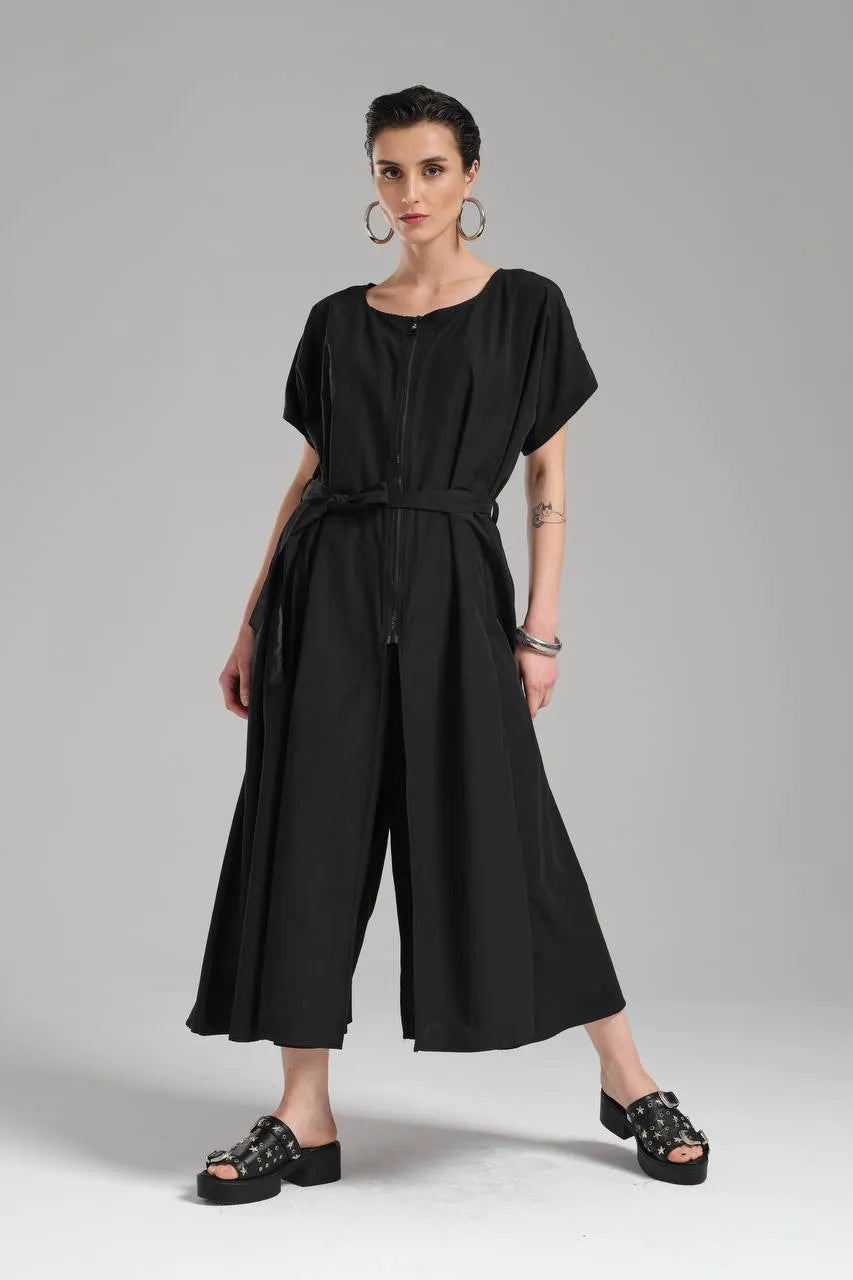  A-Form Salopette von TW3 aus Baumwolle, 1222, Schwarz, Schick, Modern, Ausgefallen