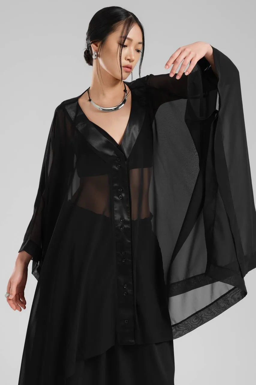  Oversize Zipfel Weste von TW3 aus Polyamid, 1236, Schwarz, Schick, Modern, Ausgefallen