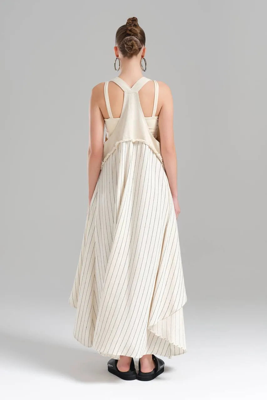  Ballonkleid von TW3 aus Baumwolle, 1247, Beige, Streifen, Schick, Modern, Ausgefallen