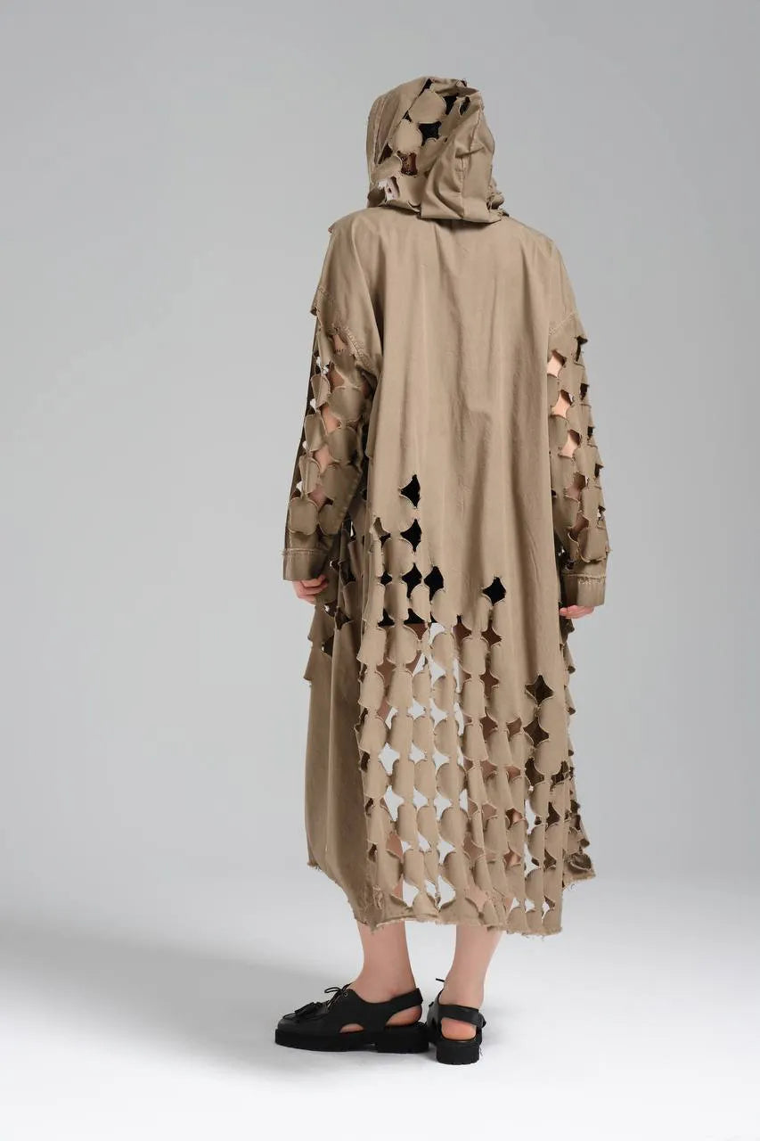  TW3 Mantel in gerader Form, aus Baumwolle, 1540, Beige, Punkte, Ausgefallen, Zeitlos