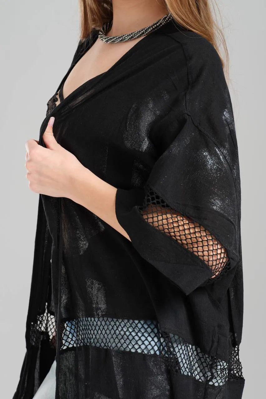  TW3 Weste in gerader Form, aus Baumwolle, 1543, Schwarz, Glitzernd, Ausgefallen