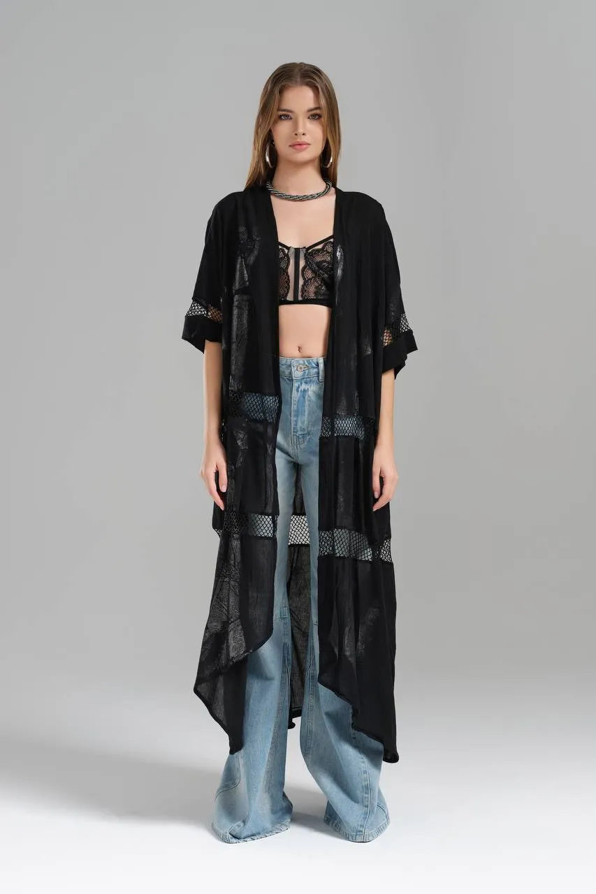  TW3 Weste in gerader Form, aus Baumwolle, 1543, Schwarz, Glitzernd, Ausgefallen