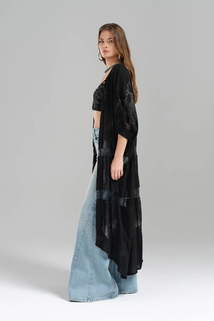  TW3 Weste in gerader Form, aus Baumwolle, 1543, Schwarz, Glitzernd, Ausgefallen