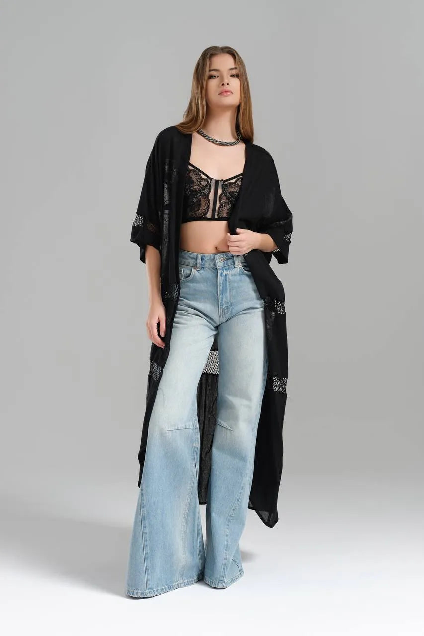  TW3 Weste in gerader Form, aus Baumwolle, 1543, Schwarz, Glitzernd, Ausgefallen