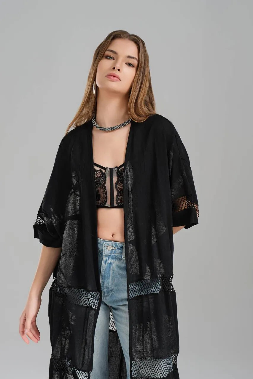  TW3 Weste in gerader Form, aus Baumwolle, 1543, Schwarz, Glitzernd, Ausgefallen