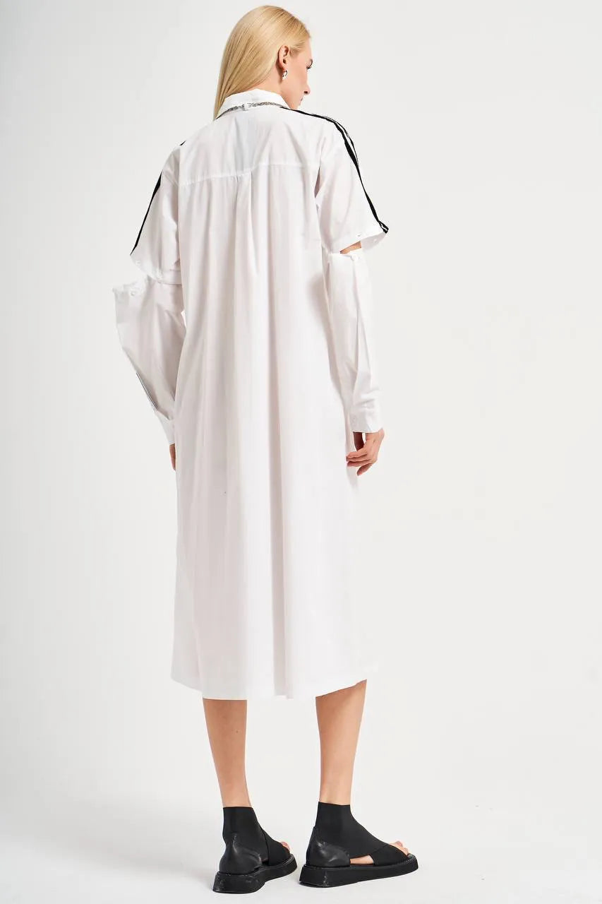  A-Form Kleid von TW3 aus feinem Materialmix, 457, Weiß, Streifen, Schick, Modern, Ausgefallen