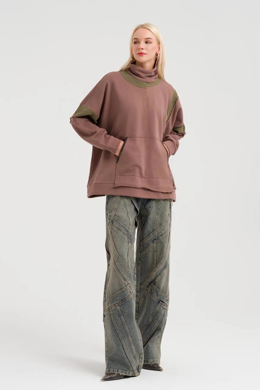  TW3 Pullover in kastiger Form, aus Baumwolle, 942, Braun, Schick, Modern, Ausgefallen