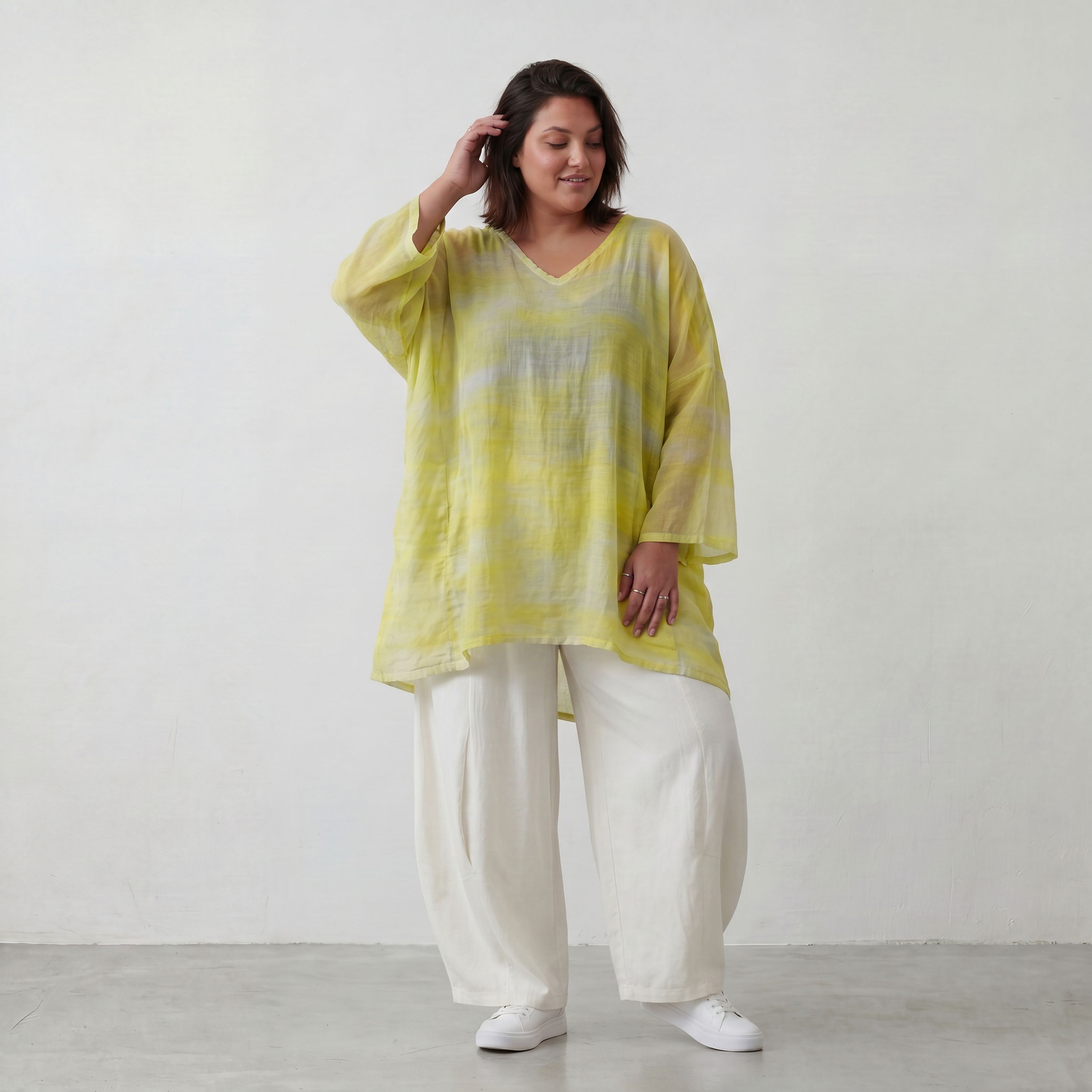 Gelb/Grau Oversize Shirt im Lagenlook weich fliessend locker ausgefallen modern zeitlos