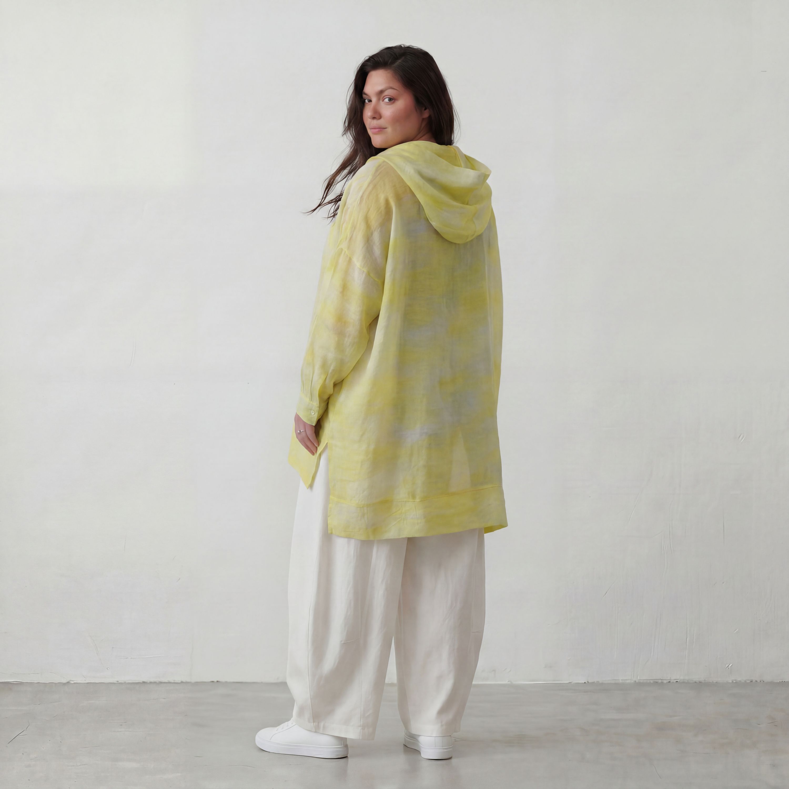 Gelb/Grau Oversize Lagenlook Shirt mit Crashstruktur asymmetrisch leger zeitlos softfeel